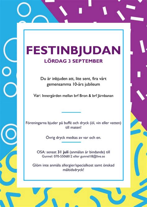 Festinbjudan 3 September Brf Bron Vid Nissan