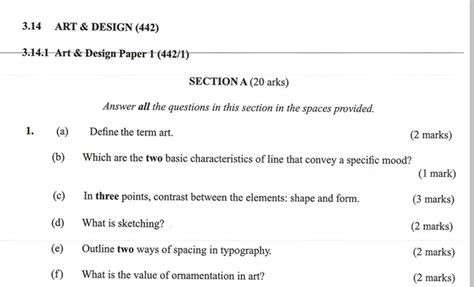 Knec Kcse 2019 Art And Design Paper 1 Past Paper With Marking Scheme