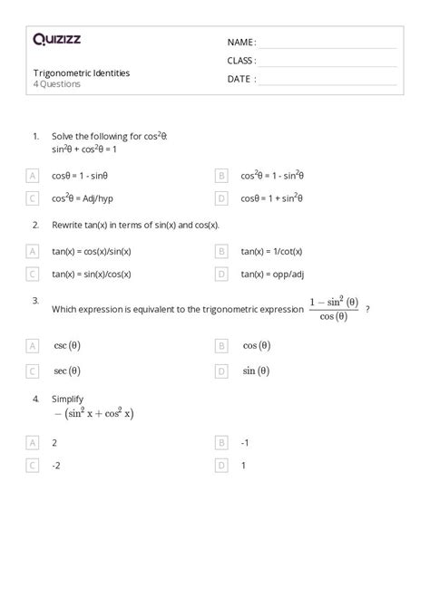 50 Trigonometric Identities Worksheets On Quizizz Free And Printable