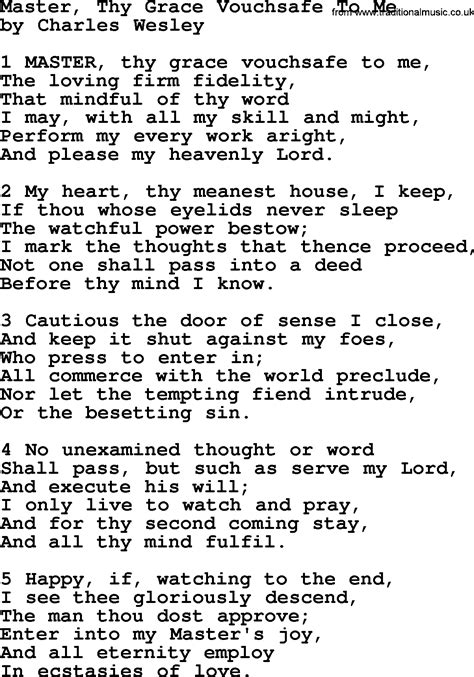 Master Thy Grace Vouchsafe To Me By Charles Wesley Hymn Lyrics