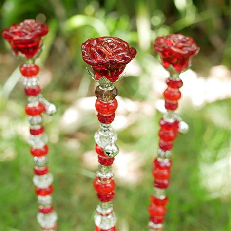 Beaded Fairy Garden Stakes With Flower Outdoor Decor Garden Handmade