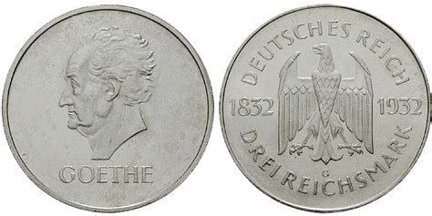 3 Reichsmark Goethe 1932 J 350 Weimarer Republik Muenzen Eu