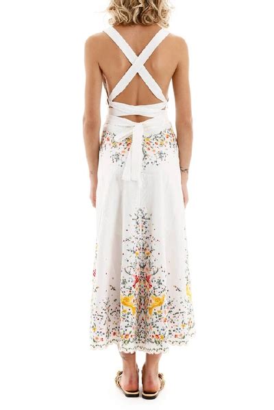 Zimmermann Carnaby Floral Embroidered Linen Midi Dress In White Multi