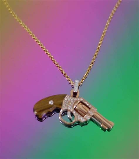 Diamond Gun Revolver Rosewood Gem Karat Rose Gold Necklace Pendant