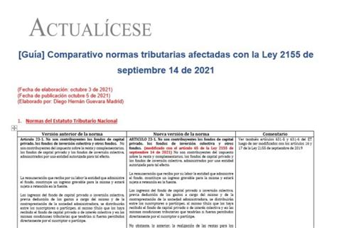 Pack De Formatos Novedades De La Reforma Tributaria Ley De Inversión Social 2155 De 2021