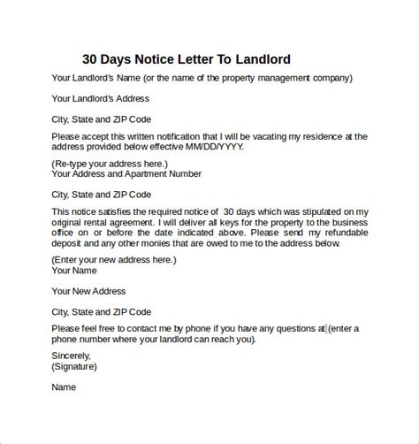 Day Notice Letter Template To Landlord