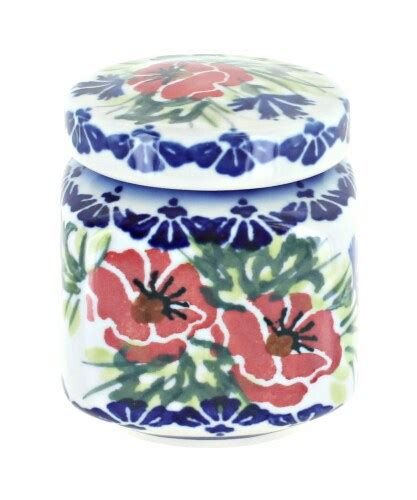 Blue Rose Polish Pottery Cherry Red Bouquet Small Jar 1 King Soopers