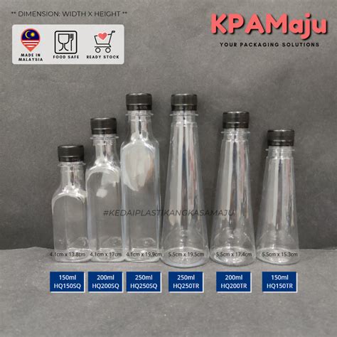 Botol Plastik Petaksegi Tiga Black Cap 150ml 200ml 250ml