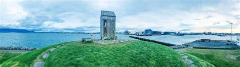 Beautiful Coastline of Reykjavik in Summer from Thufa Hill, Iceland. Panoramic View Stock Photo ...