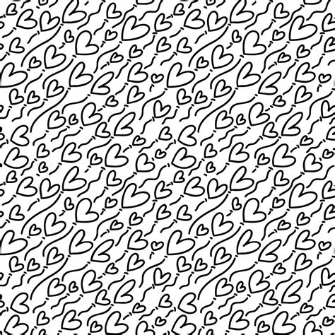 Seamless Vector Pattern With Black Linear Hearts Vector Repeating Texture With Outlined Dynamic