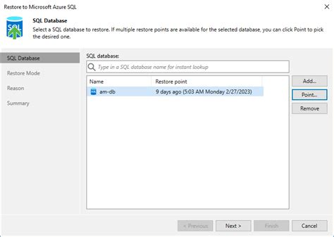 Step 2 Select SQL Database And Restore Point Veeam Backup For