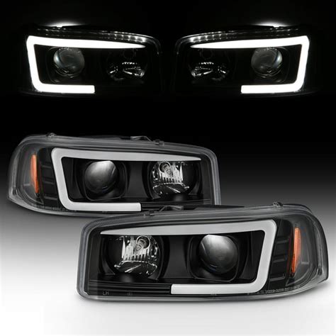 For 99 06 Gmc Yukon Sierra 15002500 Hd3500 Black Led Tube Projector Headlights