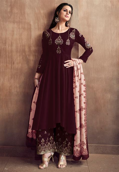 Embroidered Muslin Cotton Pakistani Suit Maroon Kch2962