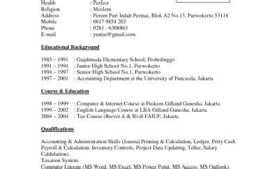 Top Contoh Curriculum Vitae Singkat Bahasa Inggris 90 Dalam Format