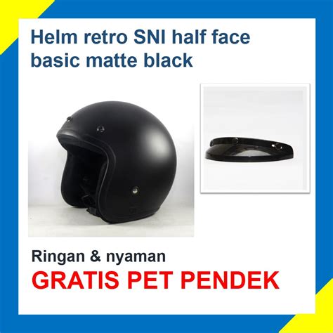 Jual Rimc Helm Retro Half Face Sni Basic Matte Black Shopee Indonesia