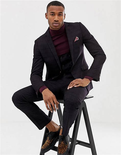 Harry Brown Costume Ajusté à Carreaux Bordeaux Intense Asos