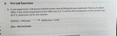 Solved 1) In one experiment, 3.00 grams of NaOH (molar mass | Chegg.com