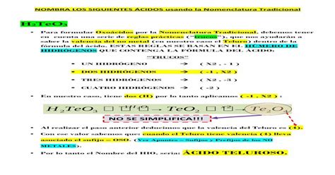 Nombra los siguientes ácidos usando la nomenclatura tradicional