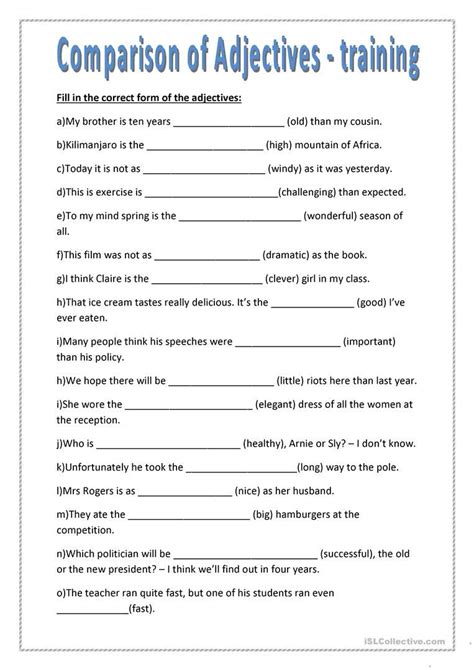 Comparing Adjectives Worksheet Grade 2