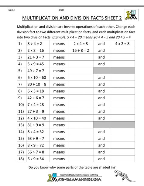 Free Multiplication And Division Worksheets