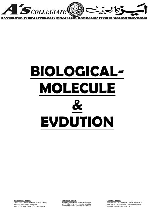 SOLUTION Biological Molecule Dvolution With Ans Keys Studypool