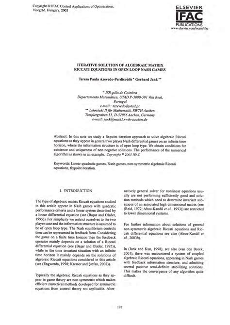 Pdf Iterative Solution Of Algebraic Matrix Riccati Equations In Open