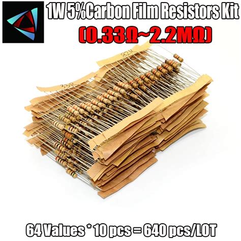 640 St Cke 64 Werte 0 33 2 2 MOhm 1W 5 Carbon Film Resistor Assorted