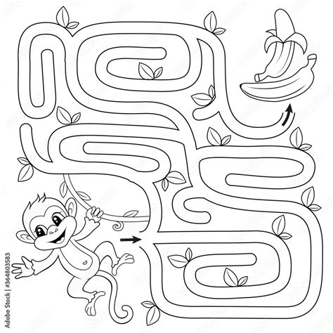 Fototapeta Help Monkey Find Path To Banana Labyrinth Maze Game For