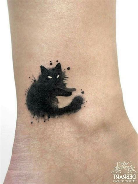 Black Cat Watercolor Ankle Tattoo