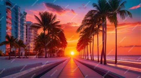 Premium Photo Sunset At The Miami Beach Miami Beach Scene Fantastic