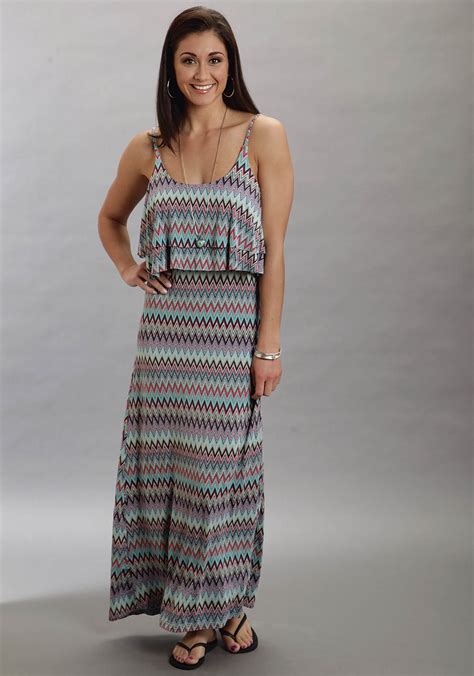 Stetson Turquoise Aztec Print Western Maxi Dress