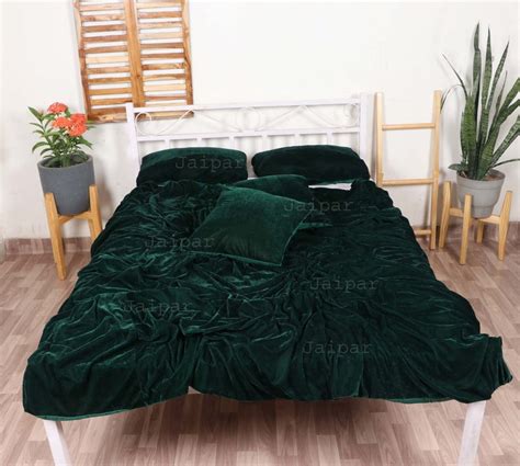 5 Pcs Ultra Luxe Crushed Dark Green Velvet Duvet Cover Boho Etsy