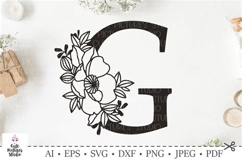 Botanical Alphabet Svg Floral Letter G Svg Bundle SVG DXF 234290