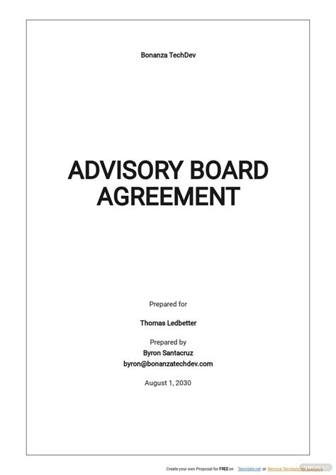 Non Profit Advisory Board Agreement Template Google Docs Word Apple