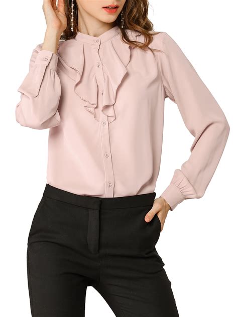 Allegra K Allegra K Women S Chiffon Office Work Stand Collar Button