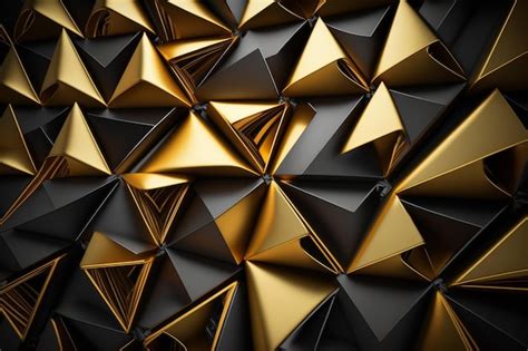 Premium Ai Image A Wall Of Gold And Black Triangles With The Words