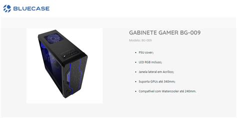 Gabinete Bluecase Gamer BG 009B RGB Lateral em Acrílico Mid Tower