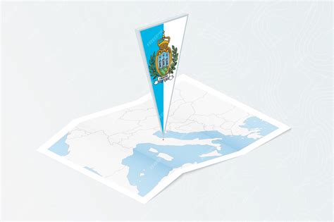 Mapa De Papel Isométrico De San Marino Con Bandera Triangular De San