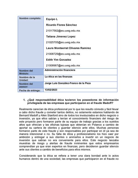 La Tica En Las Finanzas Nombre Completo Equipo L Ricardo Flores