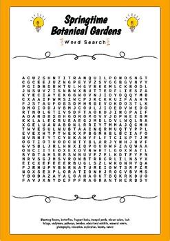 Springtime Botanical Gardens Word Search Fun Activity Worksheet