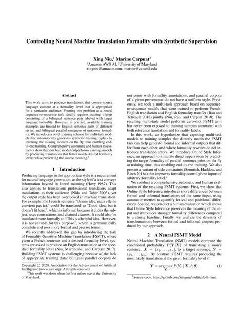 Pdf Controlling Neural Machine Translation Formality With Xingniu