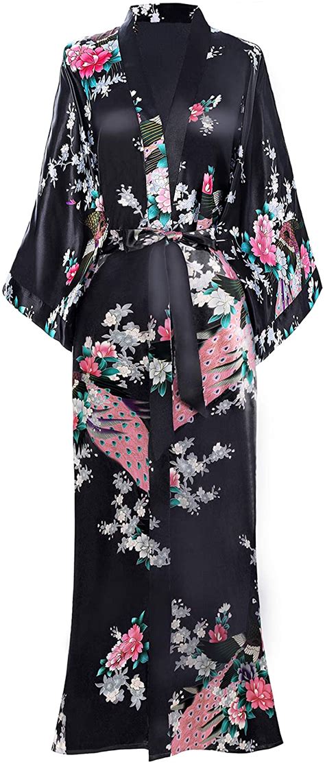 BABEYOND Women S Kimono Robe Long Robes With Peacock And Blossoms