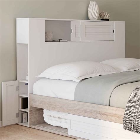 Tête de lit sur pied SALEM 145 cm avec rangements fermés et niches