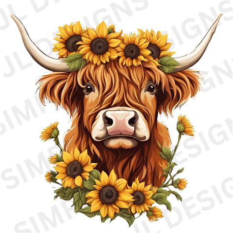 Highland Cow Sunflowers Png Highland Cow Sunflowers Sublimation