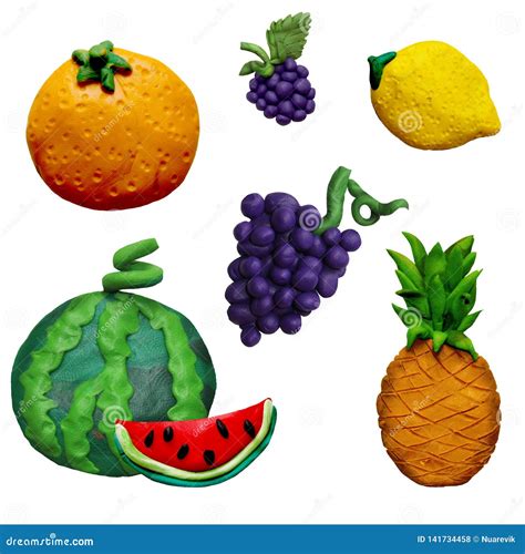 Colorful Plasticine Handmade 3d Fruit And Vehetables Icons Set Isolated