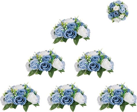 Blosmon Flower Centerpieces For Tables Wedding Pcs Dusty Blue Fake