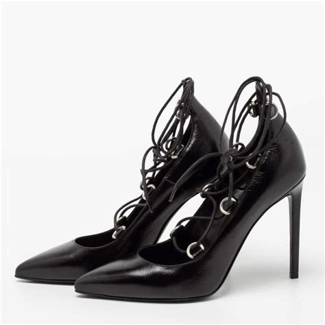 Saint Laurent Black Leather Thorn Lace Up Pointed Toe Pumps Size 36 Saint Laurent Paris The