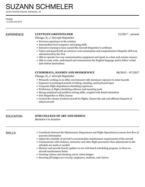 Aircraft Dispatcher Resume Samples | Velvet Jobs