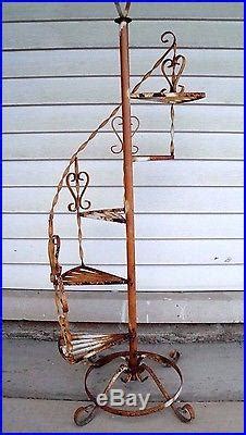 Vintage Wrought Iron Plant Stand With 5 Spiral Steps 51 Tall Metal