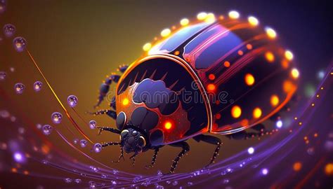 Closeup Of A Vibrant Fantastic Ladybug In Dew Drops Stock Illustration